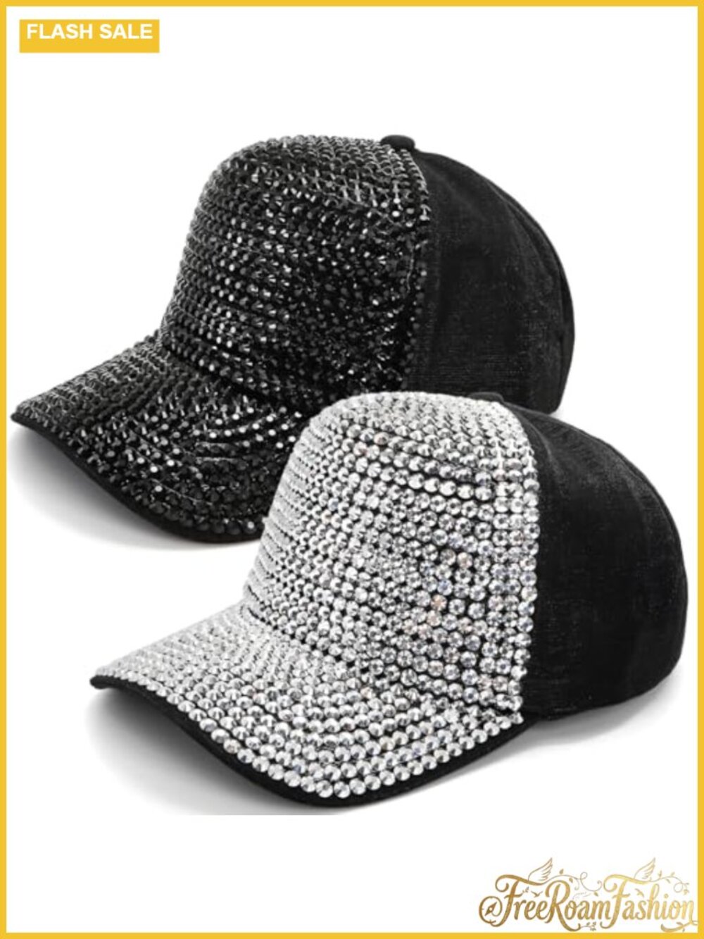 Rhinestone Baseball Caps Adjustable Snapback Hats 2 Pack Breathable Sun Hat
